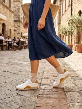Everlane Womens $130 White / Mustard The ReLeather Court Sneaker Shoes F7 M5